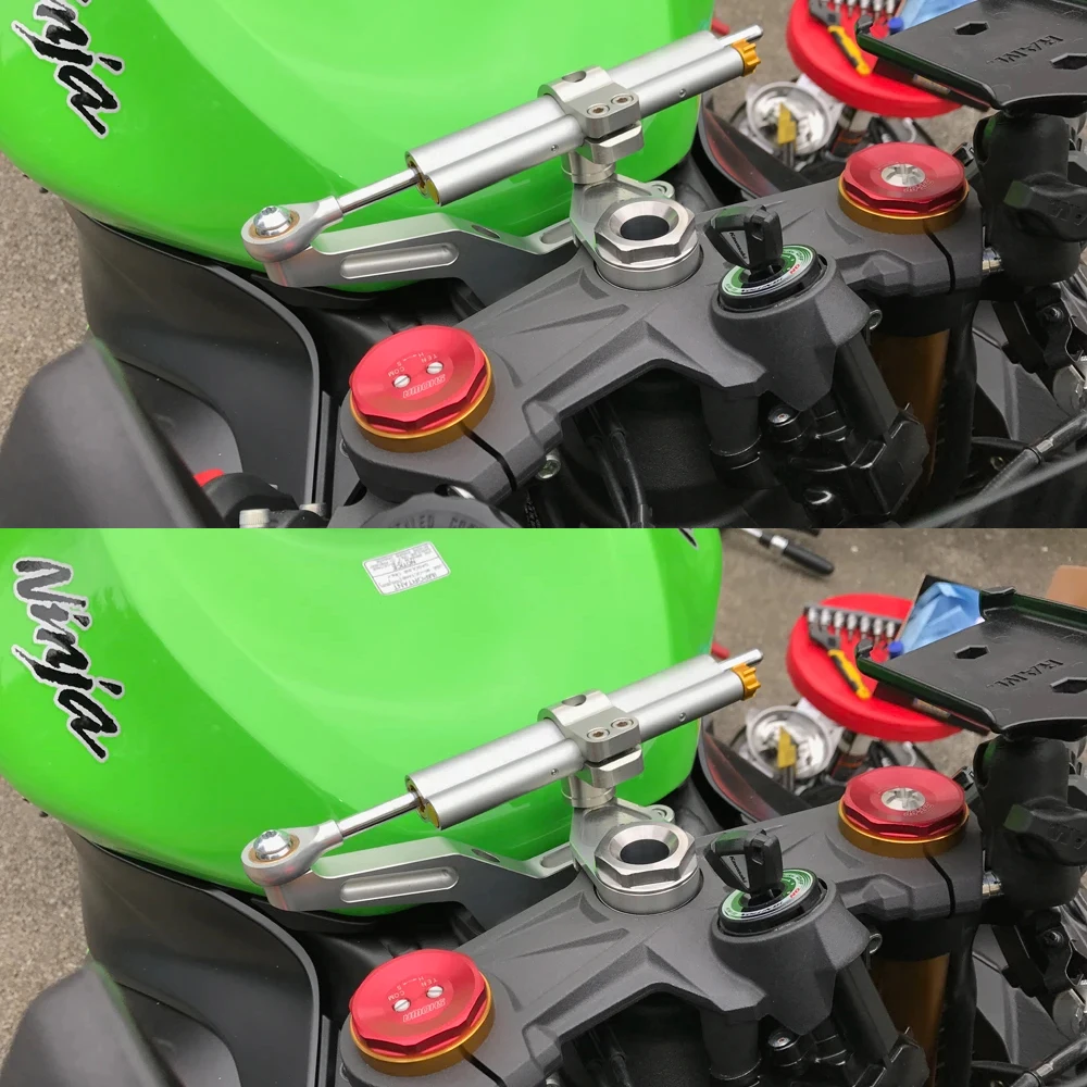 For Kawasaki Ninja ZX-6R ZX6R 2009 - 2022 2021 2020 2019 2018 2017 Steering Damper Stabilizer & Bracket Mount Kit Silver color