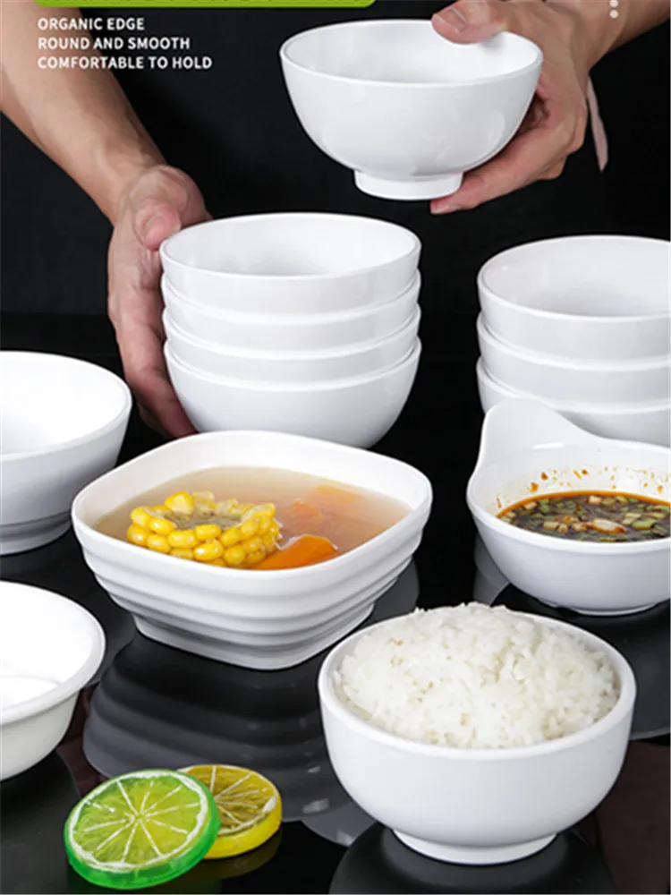 White Melamine Bowls Restaurant Small Rice Soup Sauce Bowl Dinner Dish Hot Pot Seasoning Container Anti-fall kitchen Tableware