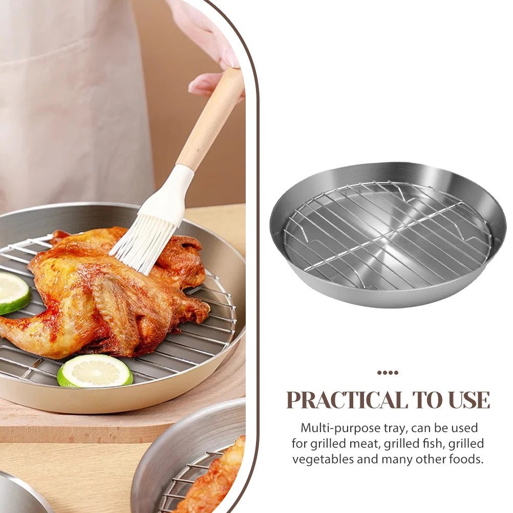

1 Set Stainless Steel Grill Plate Mesh Rack Multi-Function Baking Tray Roasting Pan For Meat Fish Vegetables Oil Draining Bbq