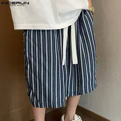 INCERUN 2024 Korean Style Shorts New Men Retro Striped All-match Shorts Fashion Well Fitting Male Loose Comfortable Shorts S-5XL