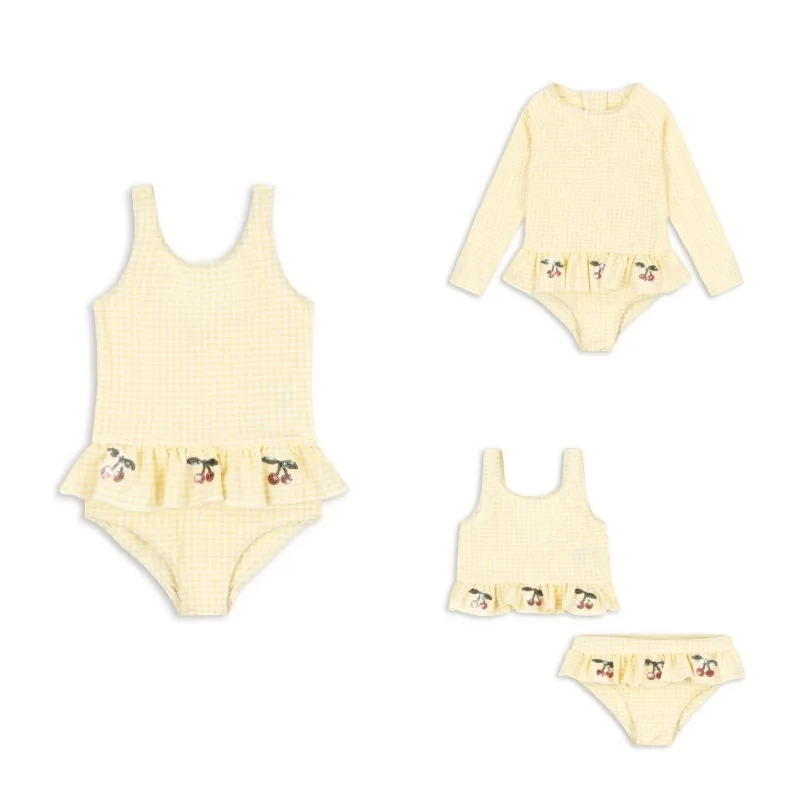 Girls Swimsuits One-Piece Swimsuit Cherry Sequin Plaid Print 2026 Summer Kids Bathing Suit Beach Swimwear Baby Beachwear