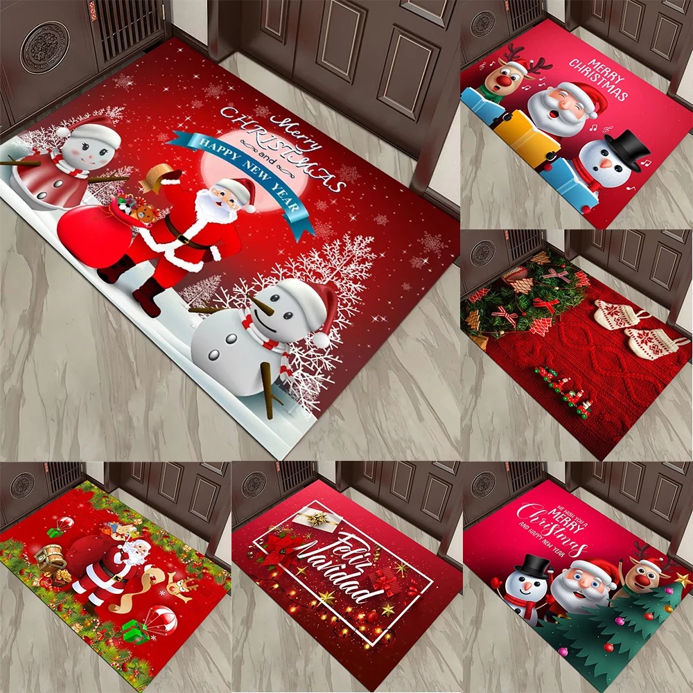 Christmas Santa Snowman Reindeer Pattern Door Mat Festive NonSlip Rug For Front Door Entryway Christmas Party Decor Festival