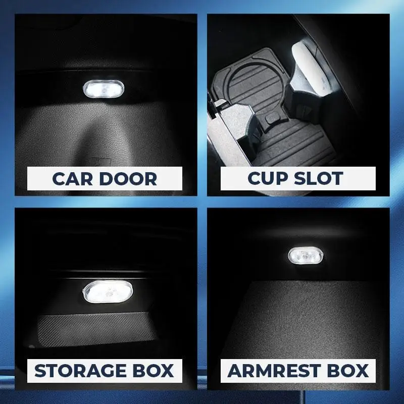 Car Interior LED Sensor Light One Touch Switch Neon Lamp Auto Wireless Ambient Rechargeable 3M Back Stick Portable Night Reading