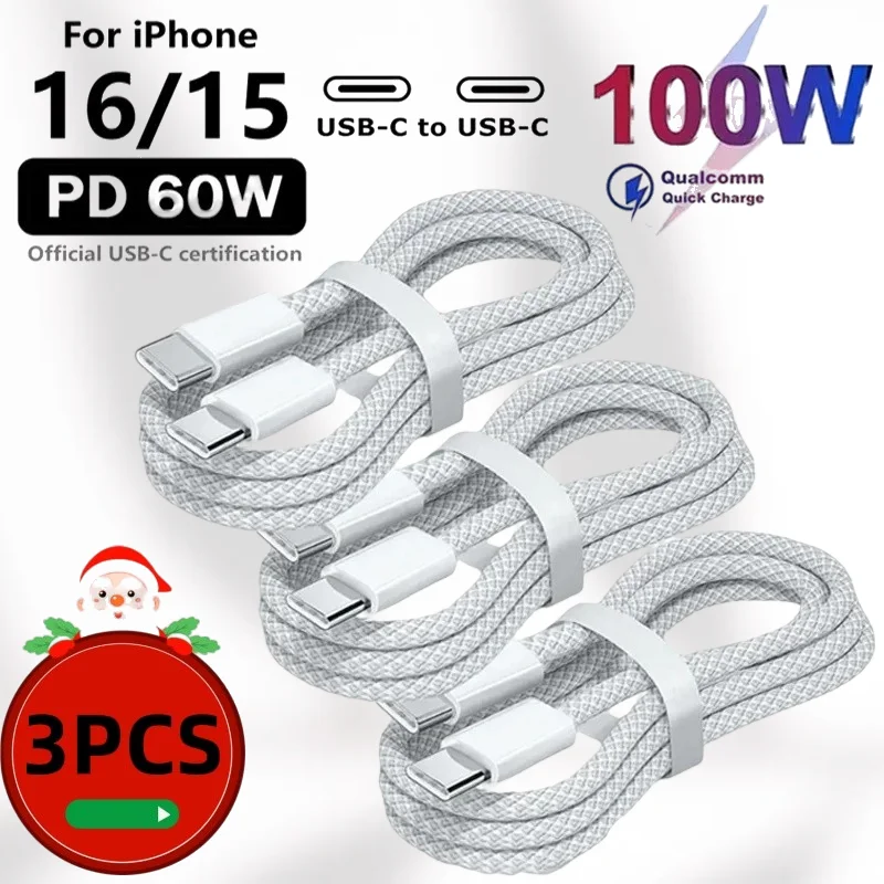 New 3PCS USB C Cable to 100W Fast Charging Charger USB C Cable Supports Fast Charging For iPhone 16 15 Samsung Xiaomi Huawei etc