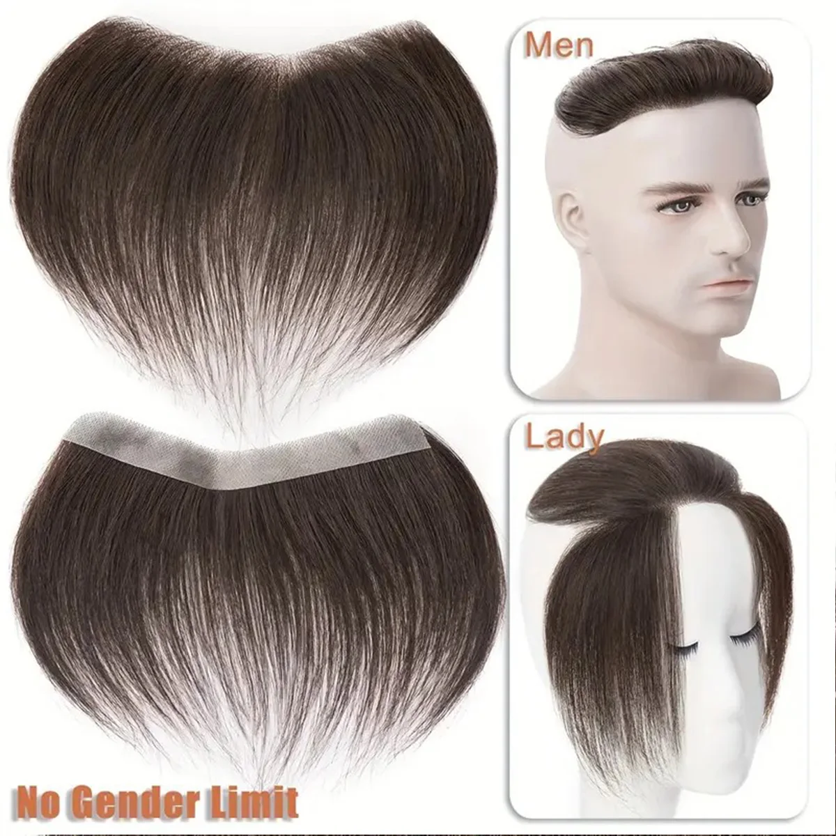 1x6 Inch 100% Human Hair Seamless Hairline Hairpiece - Natural Invisible Forehead Fringe, Adhesive Invisible Edge Hair Extension