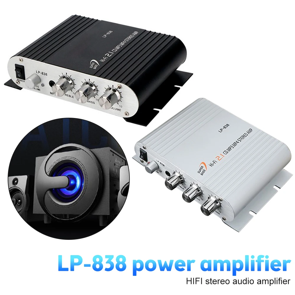 LP-838 Power Car Amplifier Hi-Fi 2.1 200W 12V MP3 Radio Audio Stereo Bass Speaker Booster Player for Motorbike Home Player