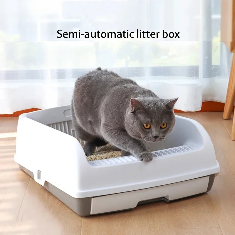 Semi-automatic Semi-closed Cats Litter Box Splash-proof Drawer Type Cat Toilet Tray Deodorizing Pets Training Sand Basin Product