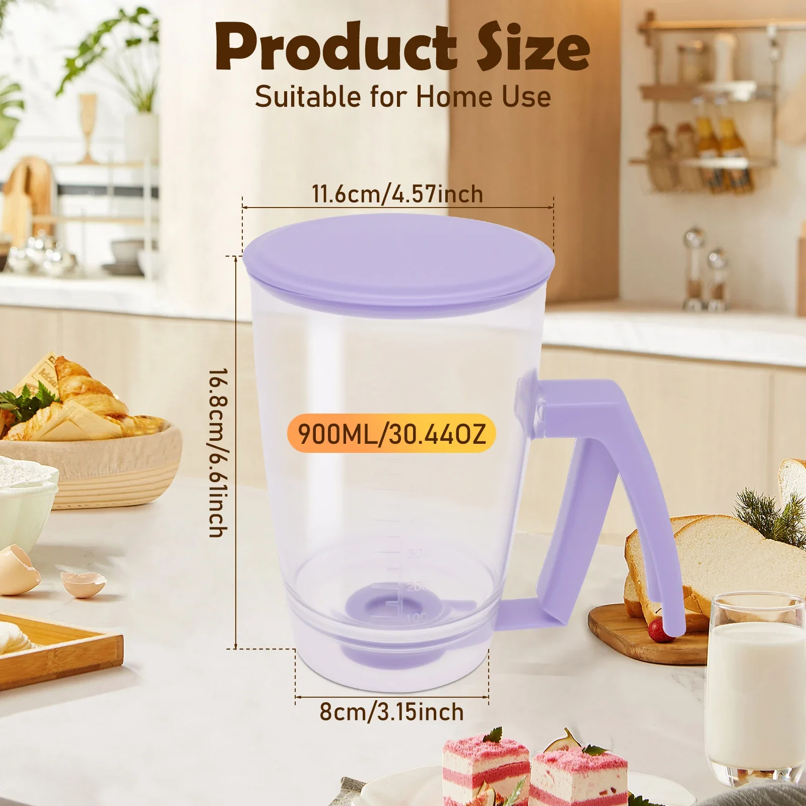 Pancake Batter Dispenser 900ml Large Capacity Handheld Waffles Batter Separator with Squeeze Handle and Measuring Marks Baking
