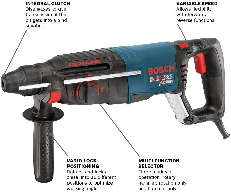 11255VSR Bulldog Xtreme 8 Amp 1 Inch Corded Variable Speed SDS-Plus Concrete/Masonry Rotary Hammer