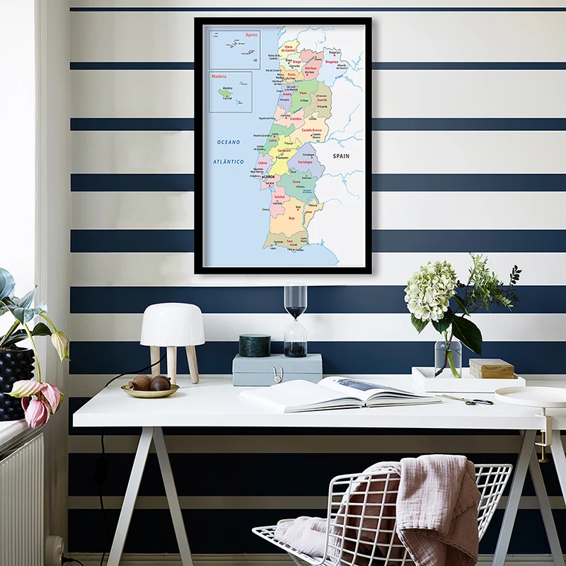 60*90cm mapa administracyjna portugalia mapa ścienna w portugalskim obrazie na płótnie bez ramki plakat Home Decor przybory szkolne