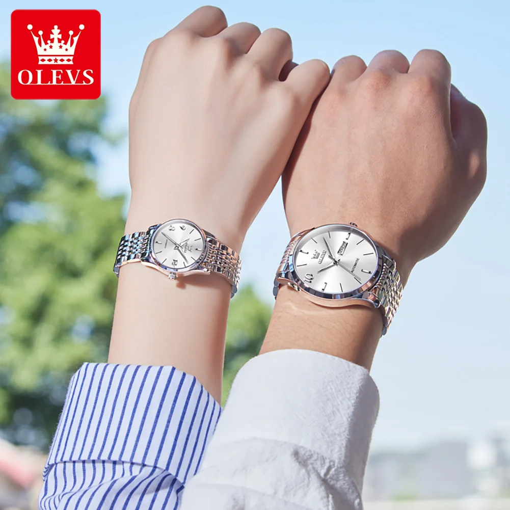 OLEVS-reloj minimalista para parejas, reloj de pulsera mecánico automático de lujo para negocios, regalos para mujeres, resistente al agua, fecha 6632