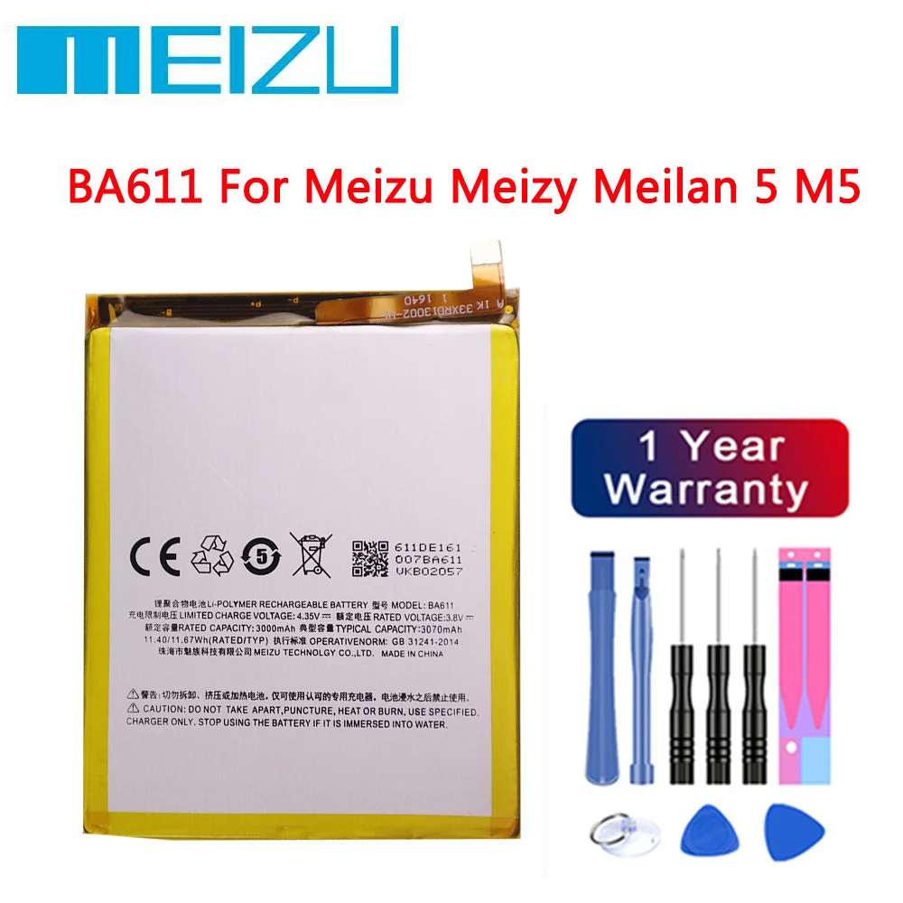 

New Meizu 100% Original BA611 Battery For Meizu M5 Meizy Meilan 5 3070mAh Mobile Phone High Quality Battery + Tools