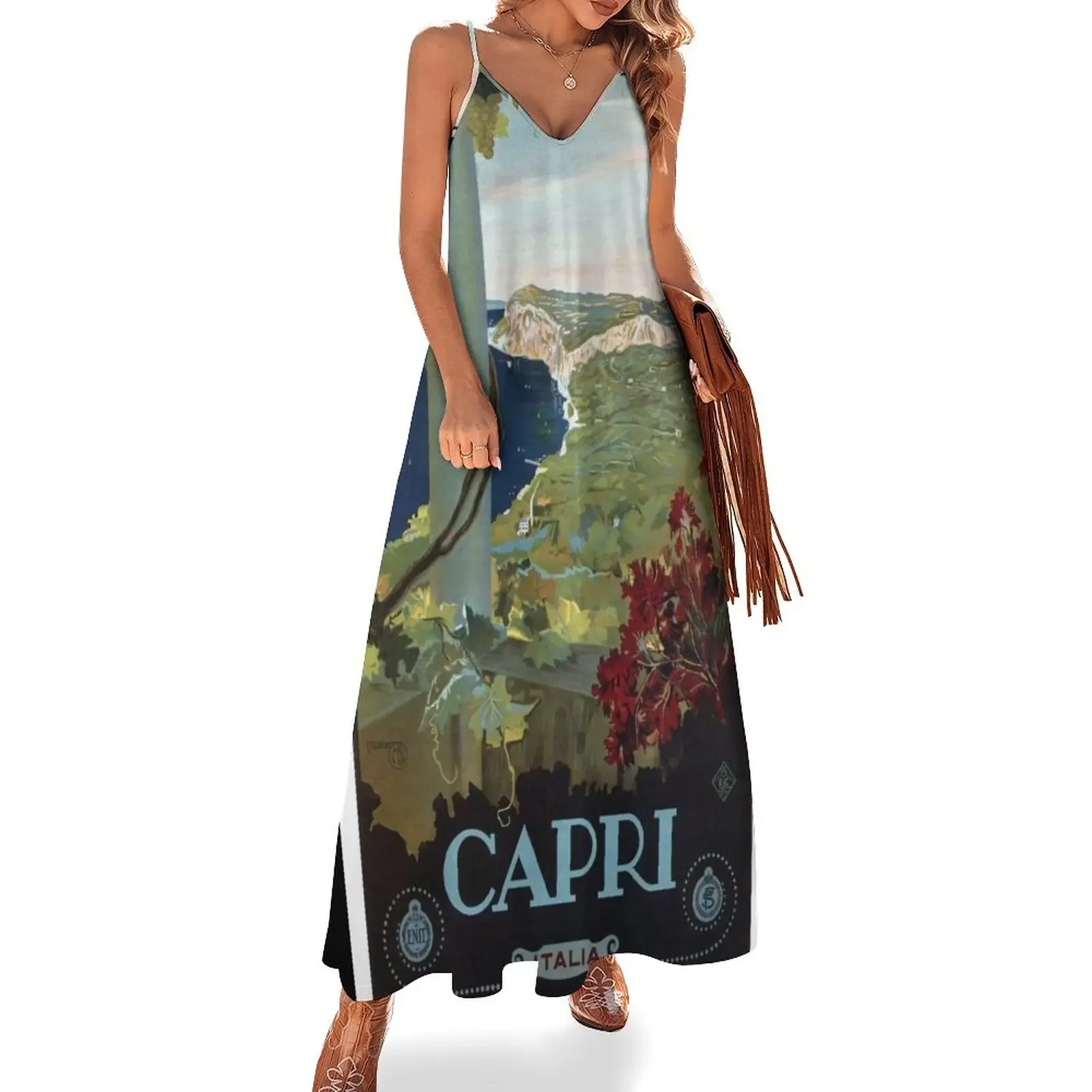 

1927 Capri Italian Travel Poster Sleeveless Dress Evening dresses evening dresses women Long dress woman Long veiled dresses