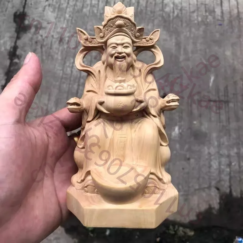 

Boxwood Wood Carving Chinese God of Wealth Statue, Kitchen God Figure Ornament for Home Living Room Feng Shui Accents