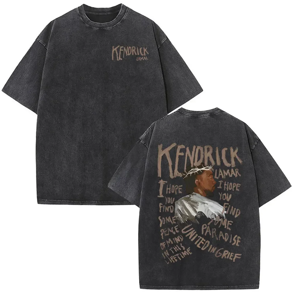 Customization Washed Vintage Rapper Kendrick Lamar Album Merch T-shirts Men's Clothing Hip Hop Retro Oversized T-shirt Fashion T