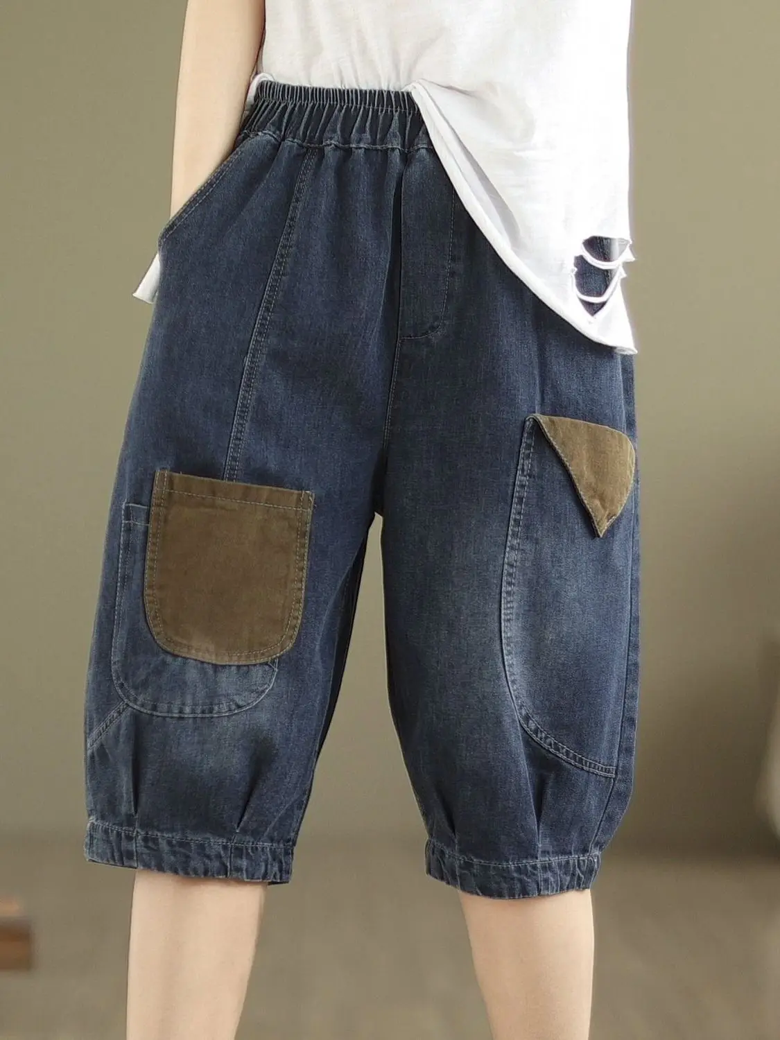 

Летние тонкие повседневные джинсовые орты с вышивкой, женские свободные джинсы Harlan с высокой талией и пятью точками для папы, дышащие, удобные