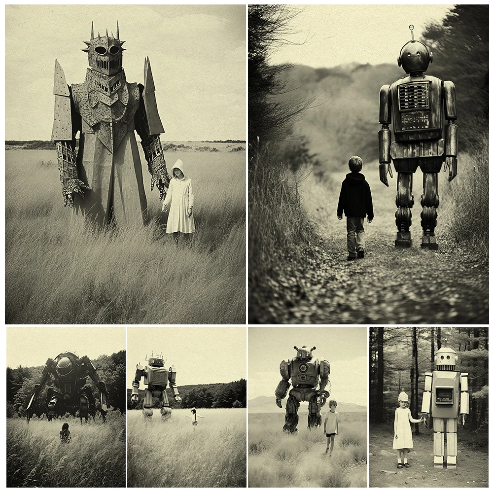 

Robot Travel Companion Surreal Fantasy Photo,Vintage Wall Art Canvas Painting,Fantasy Machine Friend Gothic Art Poster Print