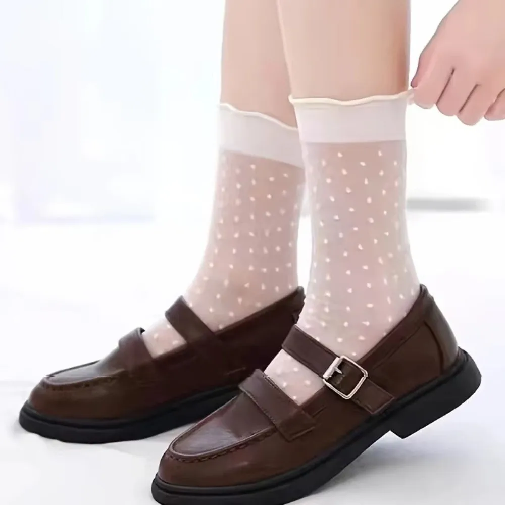 Sweet Ruffled Edge Lace Transparent Socks Breathable Summer Mesh Thin Socks Lolita Ice Silk Ultra-Thin Socks Women