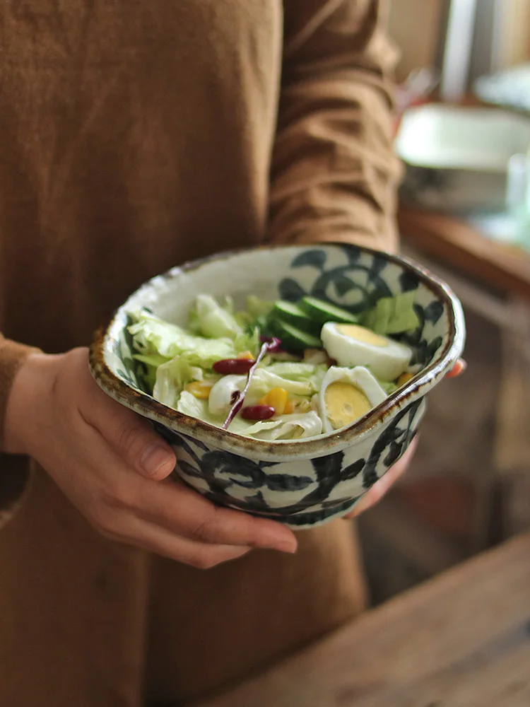 Handmade Tangcao ceramic Lamian Noodles bowl, large bowl, porcelain bowl, dinner plate, Japanese tableware