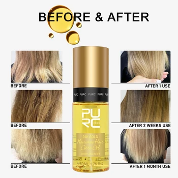 PURC 24K 골드 영양 헤어 오일, 손상된 스무딩, 곱슬곱슬 트리트먼트, 코코넛 오일, 헤어 보습 케어 제품, 50ml Best5 PURC 24K 골드 영양 헤어 오일, 손상된 스무딩, 곱슬곱슬 트리트먼트, 코코넛 오일, 헤어 보습 케어 제품, 50ml Best5