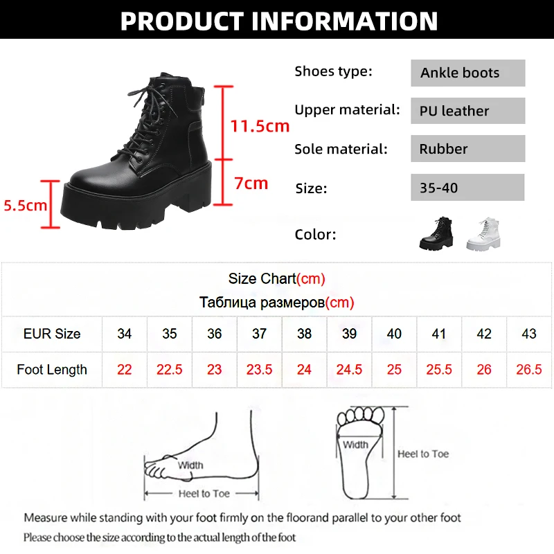 Rimocy Autumn Winter Chunky Motorcycle Boots Women Punk Style Thick Bottom White Ankle Boots PU Leather Platform Booties Woman