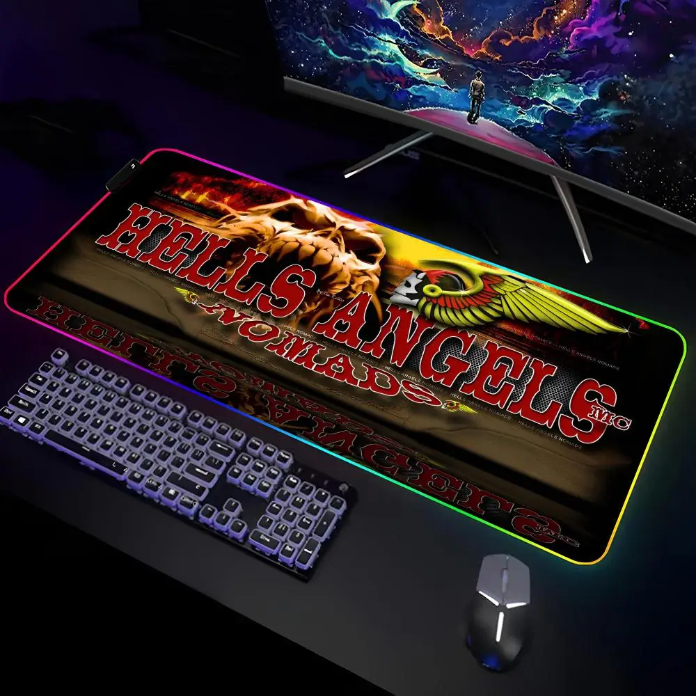 ヘルズエンジェルスマウスパッドゲーマーrgbデスクマットキーボードマットゲーミングラップトップledマウスパッドデスクプロテクターアニメマウスマット