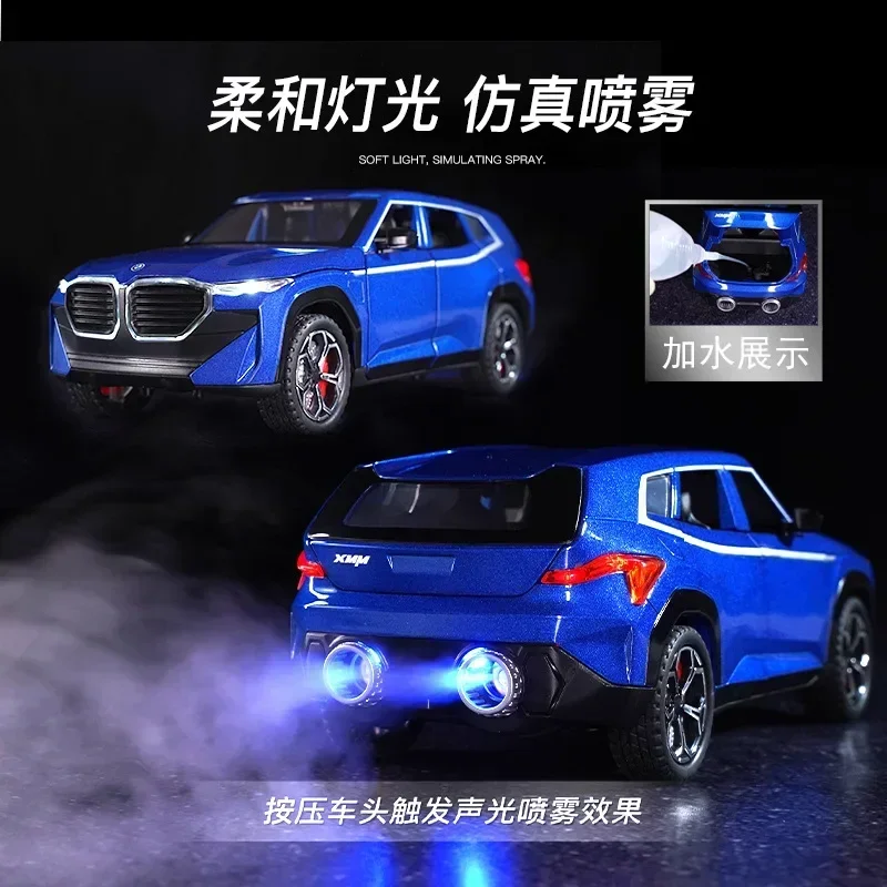 1:24 BMW XM podwójny spray SUV wysokiej symulacji odlewane modele ze stopu metalu Model samochodu światło dźwiękowe Pull Back kolekcja zabawki na prezenty dla dzieci F603