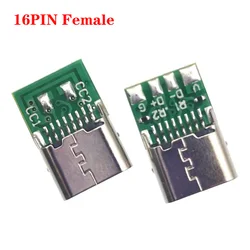 USB 3.1 Type-C Connector 14/16pin Female Socket Receptacle 4pin Adapter to Solder Cable 6 solder joint with CC1 CC2 USB C Jack