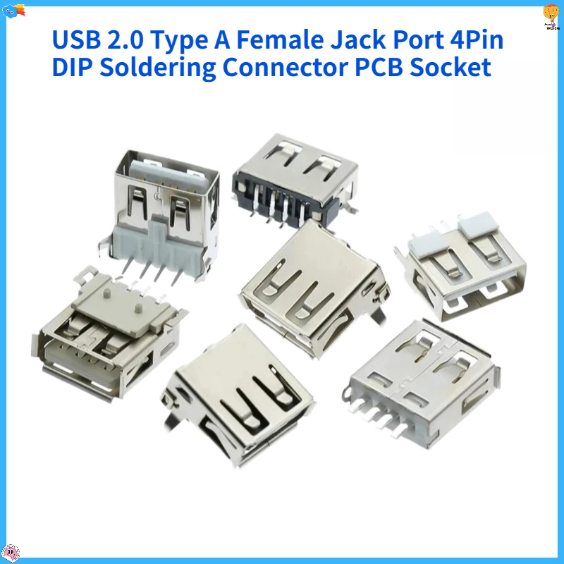 10pcs/Lot USB 2.0 Type A Female Jack Port 4Pin DIP Soldering Connector PCB Socket USB-A Type Right Angle  Wire Connectors