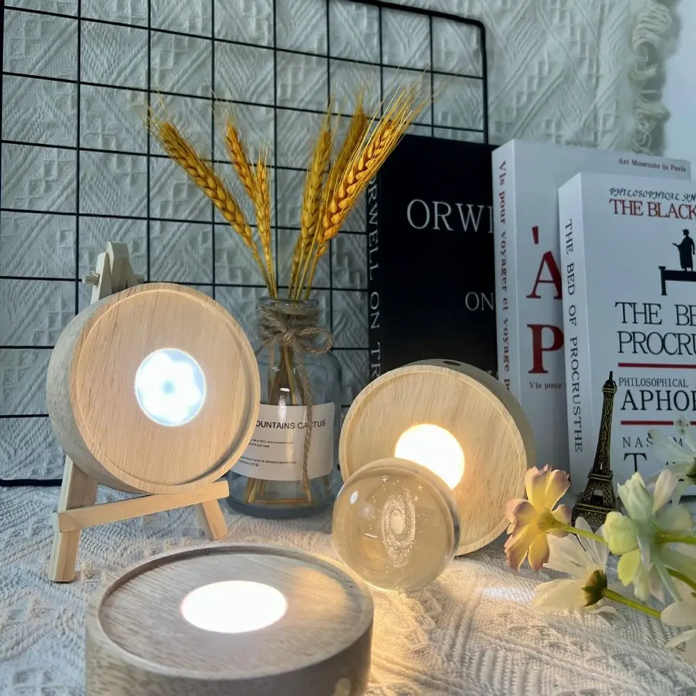 

Round Wooden LED Light Base INS 10cm LED Light Art Display Base Creativity Modern USB Display Night Lamp Holder Home Decor