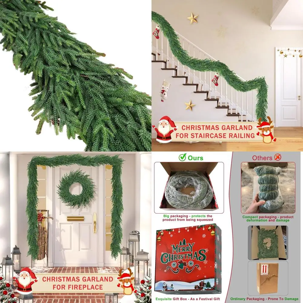 

Гибкая рождественская кедровая гирлянда Real Touch для лестничных перил, мягкая искусственная сосновая зелень для зимних рождественских украшений, мантия