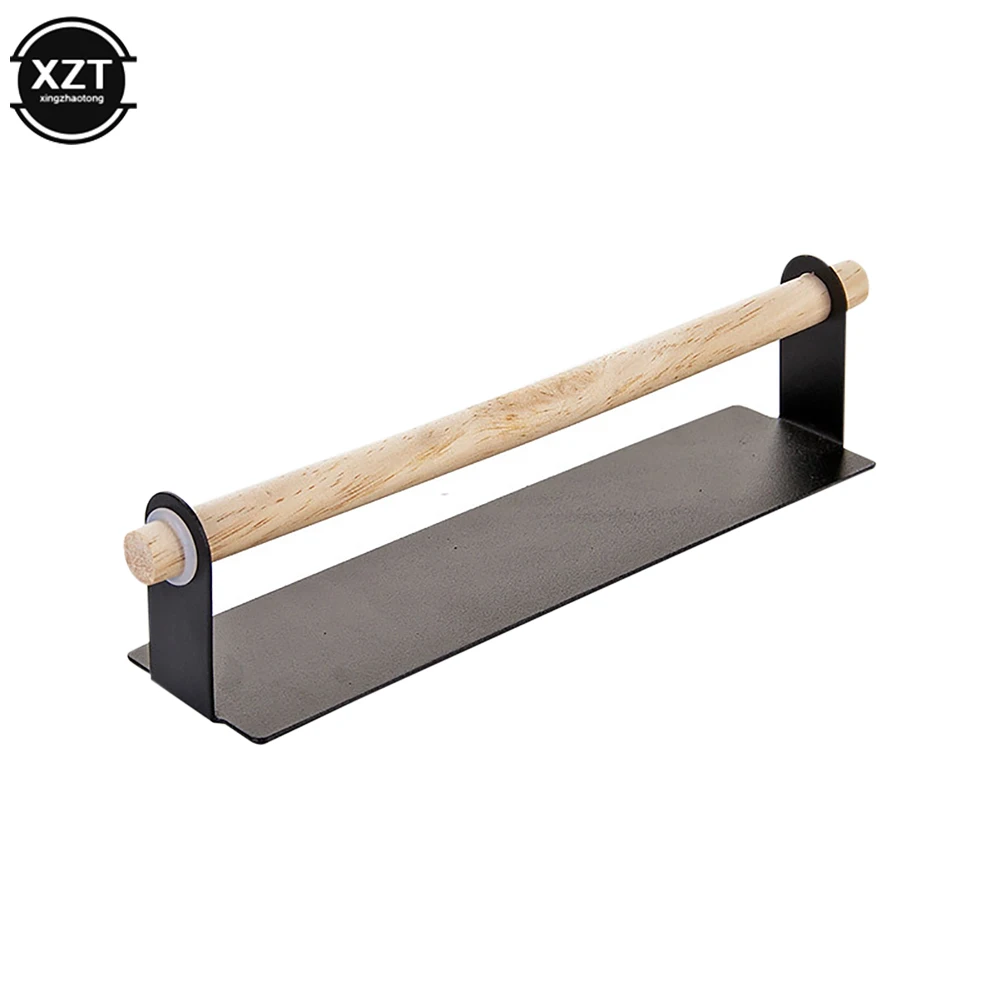 Colgador de toallas de madera para baño, barra de armario de cocina, soporte colgante de trapo de película transparente, organizador de rollo de