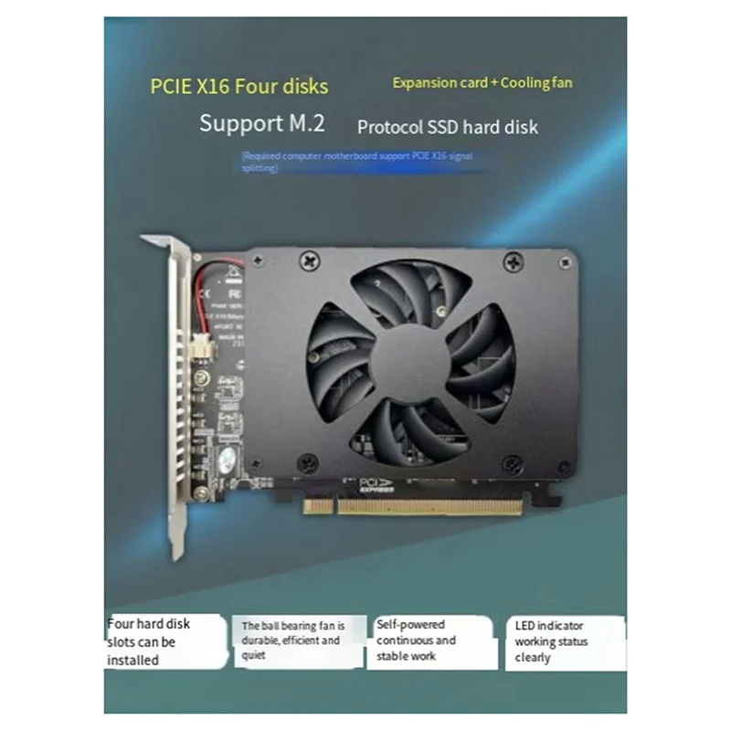 A19E-PCIEX16 NVME M2 MKEY SSD RAID Array Expansion Adapter Card Motherboard PCIE Split Card With Cooling Fan