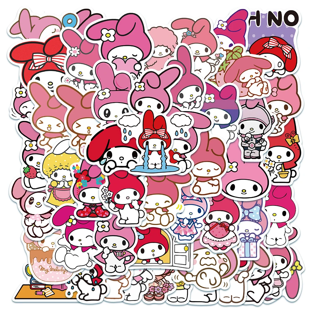 Pink Sanrio My Melody Cartoon Adesivos, Cute Girl Decalques, Decoração, Mala, Guitarra, Telefone, Adesivo de Anime, Brinquedo Infantil, 10 Pcs, 30 Pcs, 50 Pcs, 100Pcs