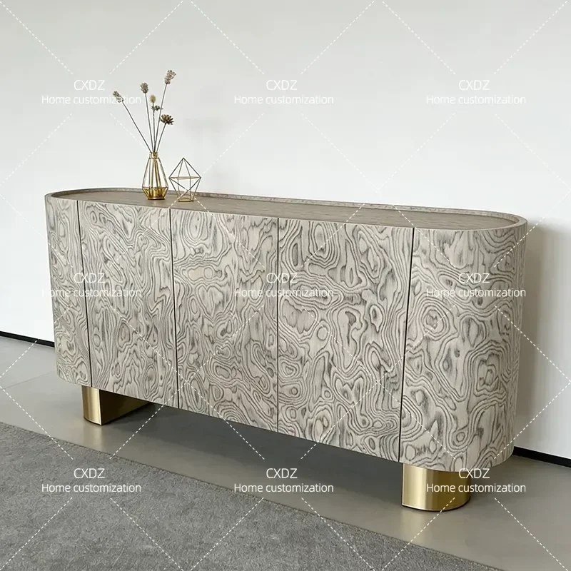Light Luxury Tree Burl Veneer Dining Side Cabinet Villa Restaurant Bowl Storage Butterfly Design Antique Wall Cabinet