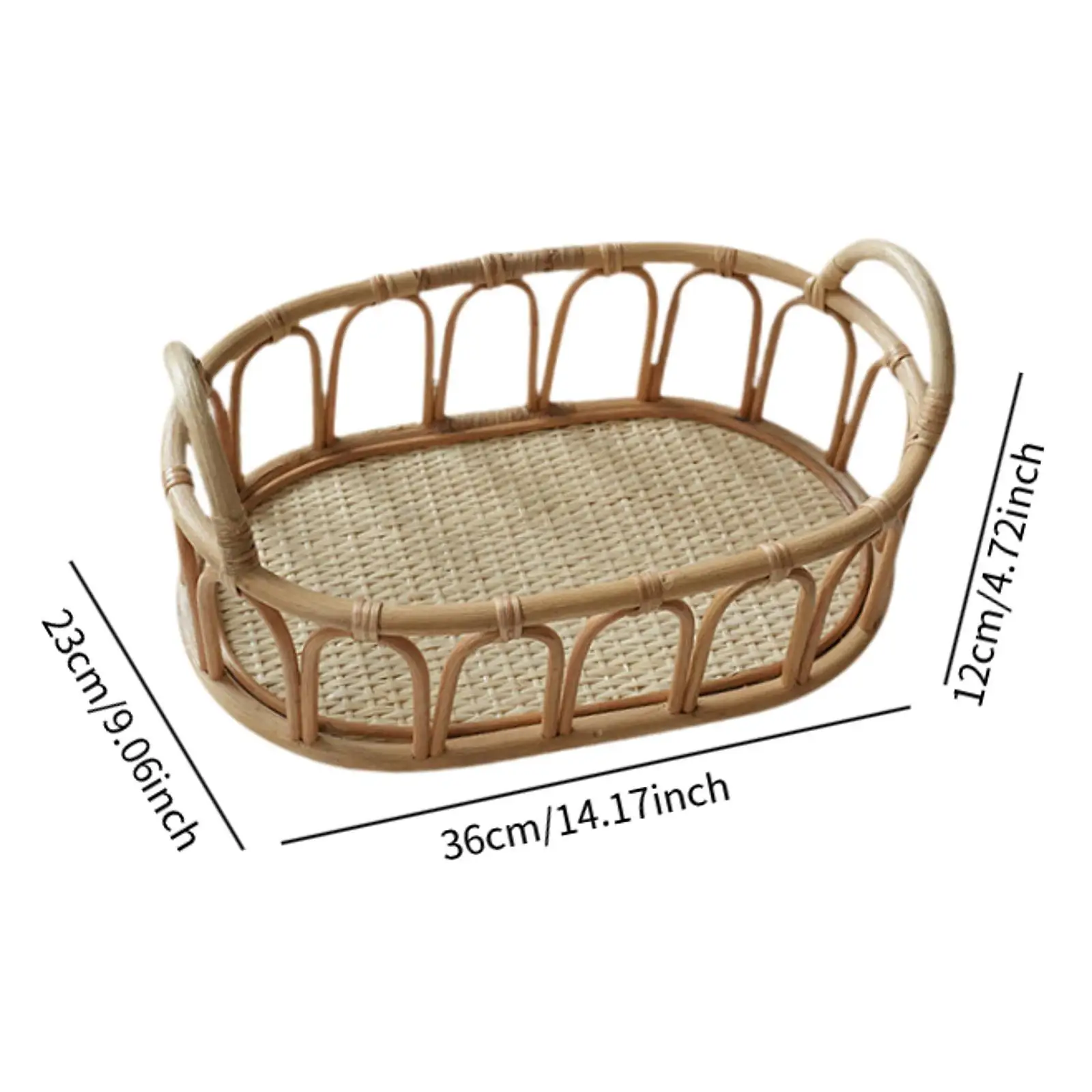 Rattan Basket Decorative Kitchen Counter Organizer Serving Tray with Handles for Sundries Perfume Cosmetics Fruits Coffee Table