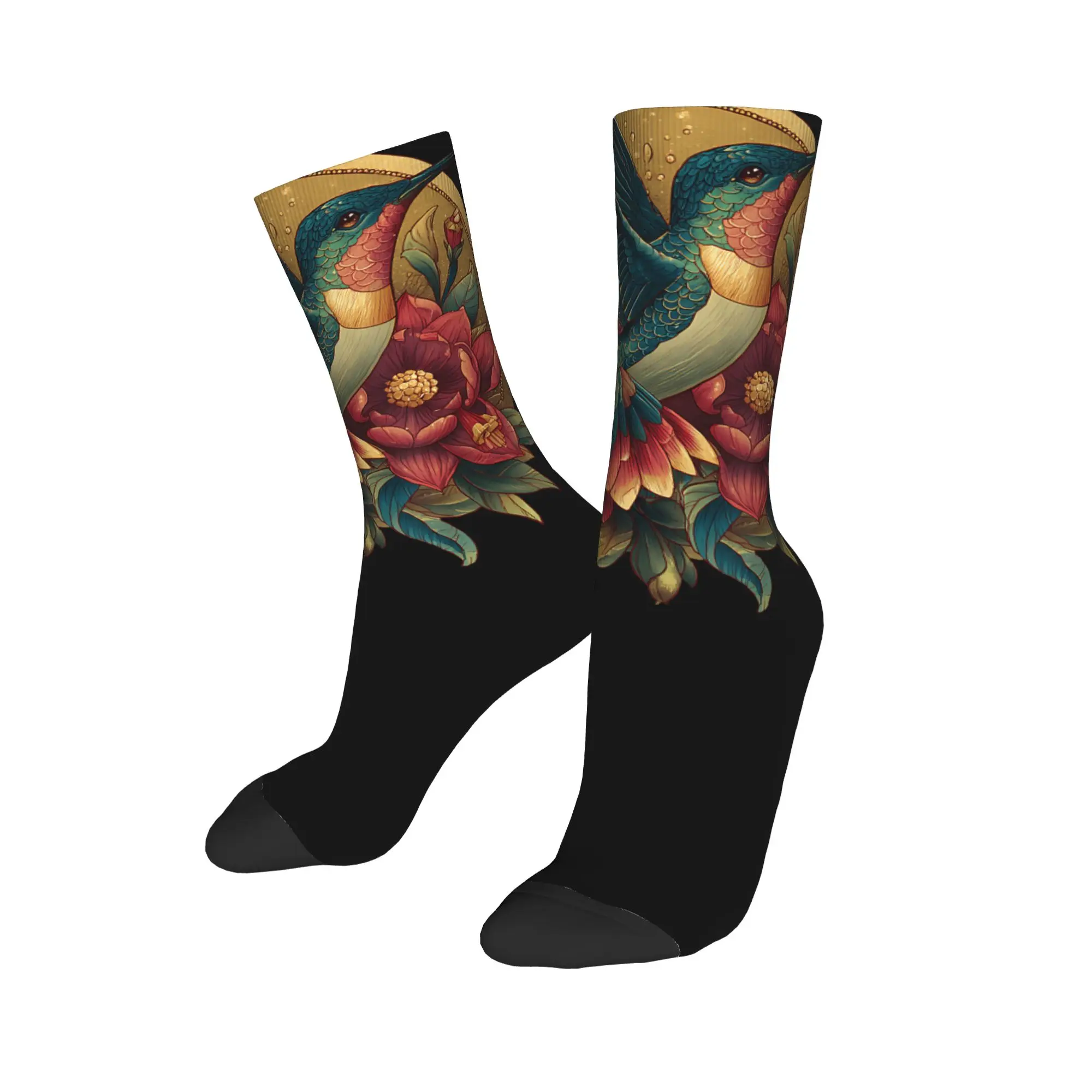Harajuku Hummingbird Animal Lover Art Tropical Bird Basketball Socks  Polyester Crew Socks for Unisex Non-slip