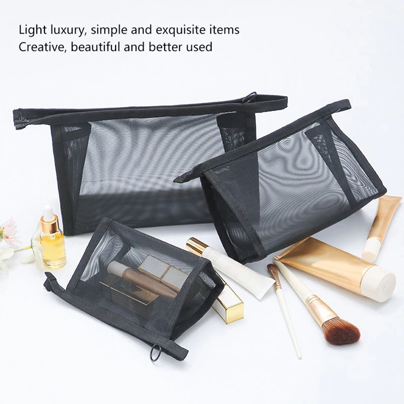 Nylon Mesh Cosmetic Bag Multicolour Size Small Medium And Large Zipper Test Office Student Pen Bag Multifunctional Storage Bag