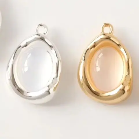 

2PCS Copper Plated Gold 18.7x12.6mm Imitation Agate Pendant Irregular Oval Water Drop Design for DIY Handmade Jewelry Accessory