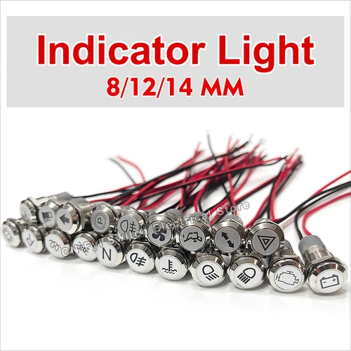 Imagen 2 del producto 8/12/14MM impermeable símbolo led indicador luz 12V 24V indicador de metal de plata girar señal piloto luz con alambre coche tablero de mando