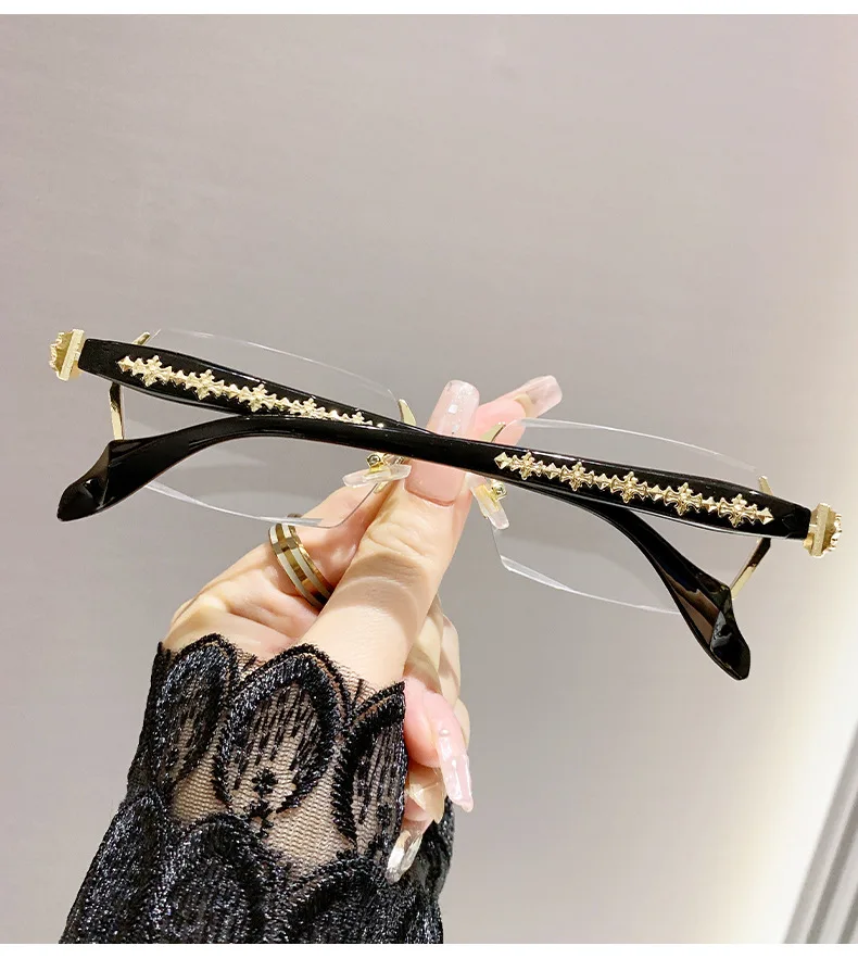 Cut Edge High-end Framless Photochromic Myopia Glasses Silver Gold Blue Light Blocking Eyewear Anti-UV Sunglasses Diopters -4.0