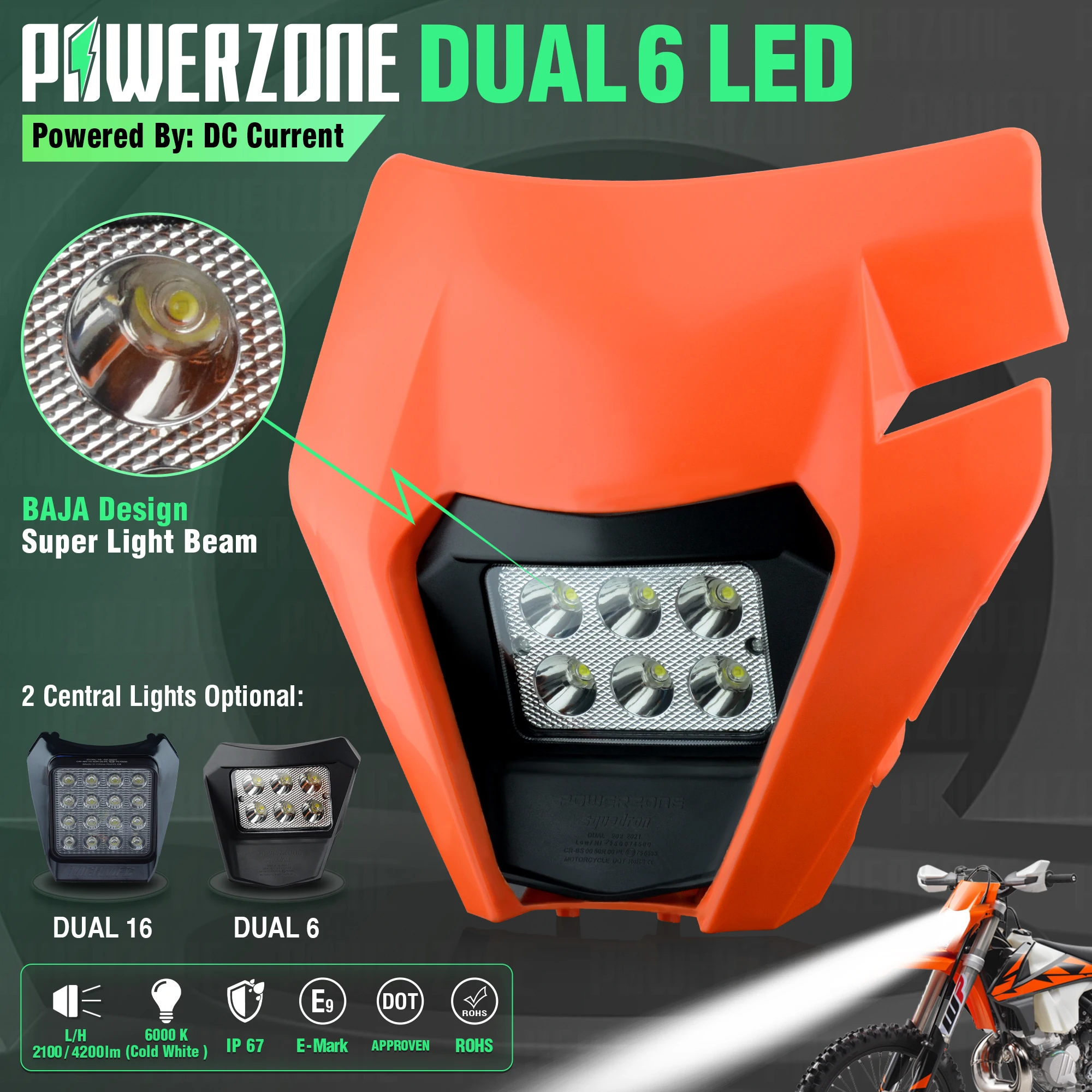 PowerZone Motorcycle LED Headlight Headlamp Head Light Supermoto Fairing For KTM EXC SXF MX Dirt Bike Enduro LED Headlight