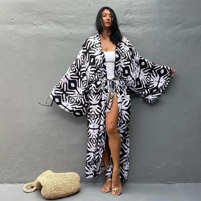 Para Praia Bat Shirt Bikini Cover Ups Beachwear Kimono Beach Robe Maxi Long Dress Sarong Women Loose Cardigan Swimsuit Covers