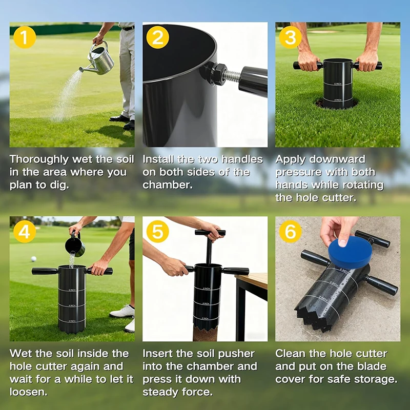Portable Golf Cup Hole Digger | Stainless Steel, Includes Gloves, Perfect for Universal Golf Course Accessories