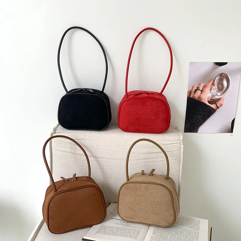 

Faux Suede Shoulder Bag Small Square Handbag Retro Maillard Pillow Bag For Women Autumn Winter Commuter Bags