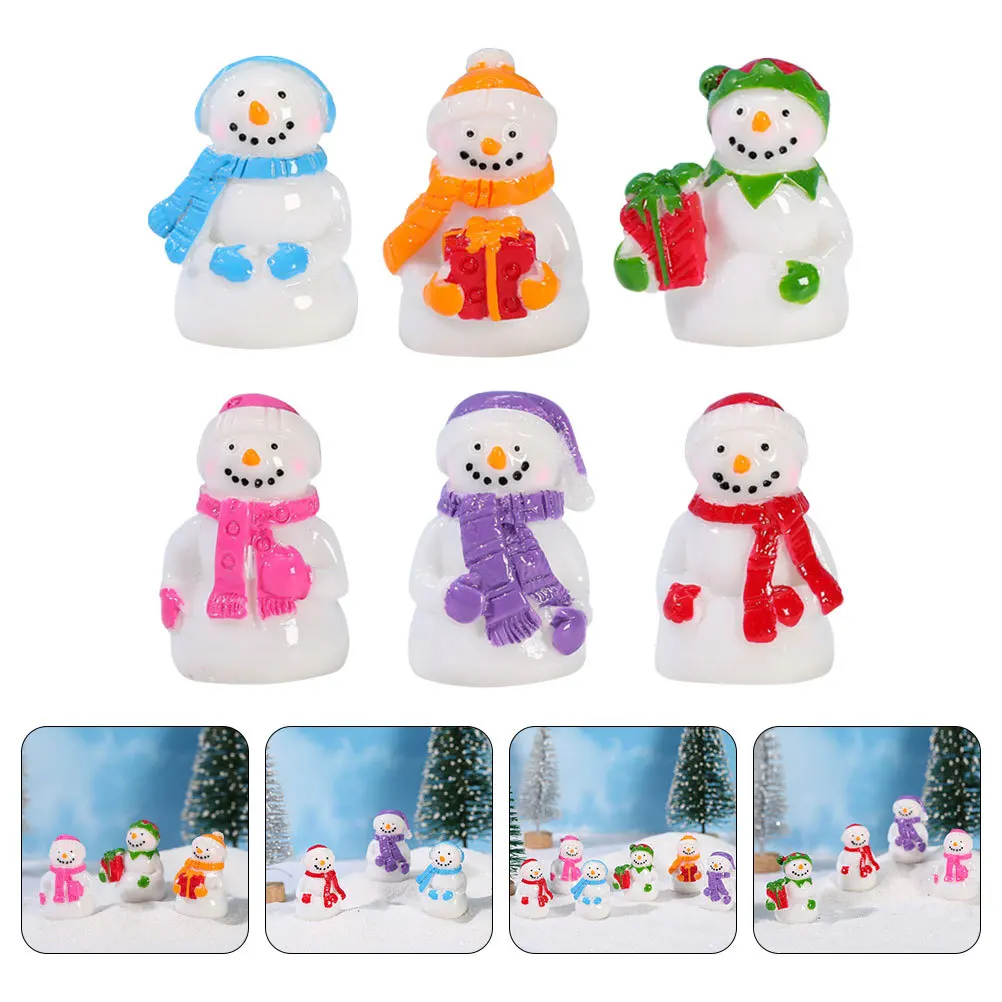 6pcs Miniature Snowman Statue Resin Christmas Decor Xmas Party Favors Micro Winter Ornaments Tiny Snowman Figurines Desktop