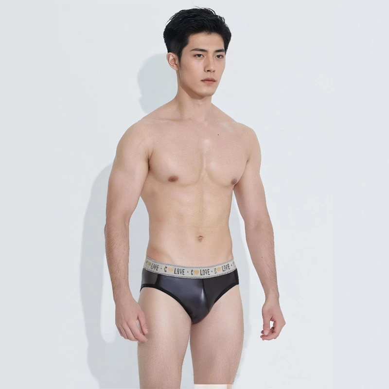 

Эластичное мужское нижнее белье из латексной кожи, сексуальное цветное нижнее белье со средней талией и кружевной отделкой, удобные дышащие трусы