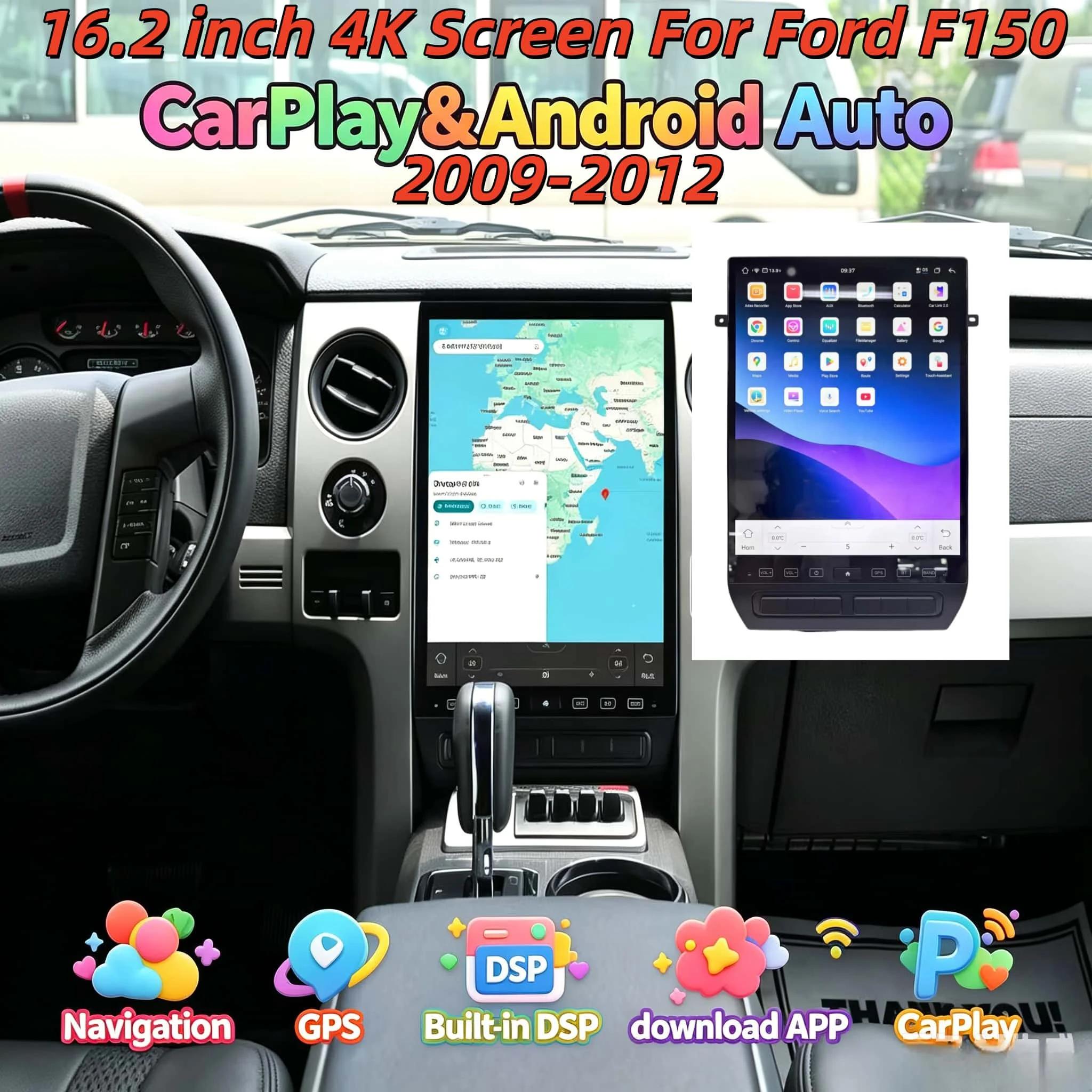 

Wireless Carplay Multimedia For Ford F150 F-150 2009-2012 Android Stereo Touch Screen Head Unit GPS Navigation Stereo 16.2 inch
