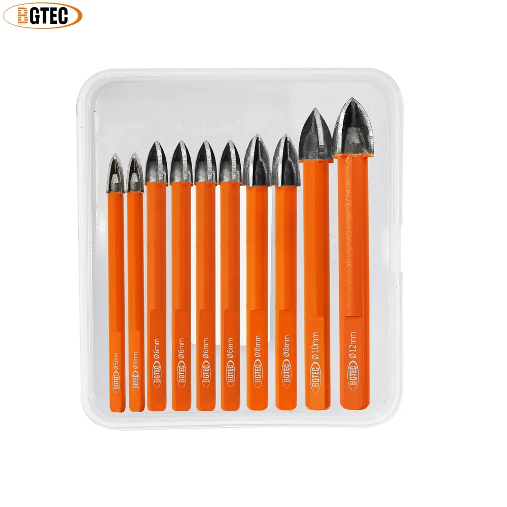 

BGTEC 10pcs/Box Cross Head Tungsten Carbide Drill Bit 5-12mm Triangle Shank Drilling Wood Ceramic Tile Plastic Marble Concrete