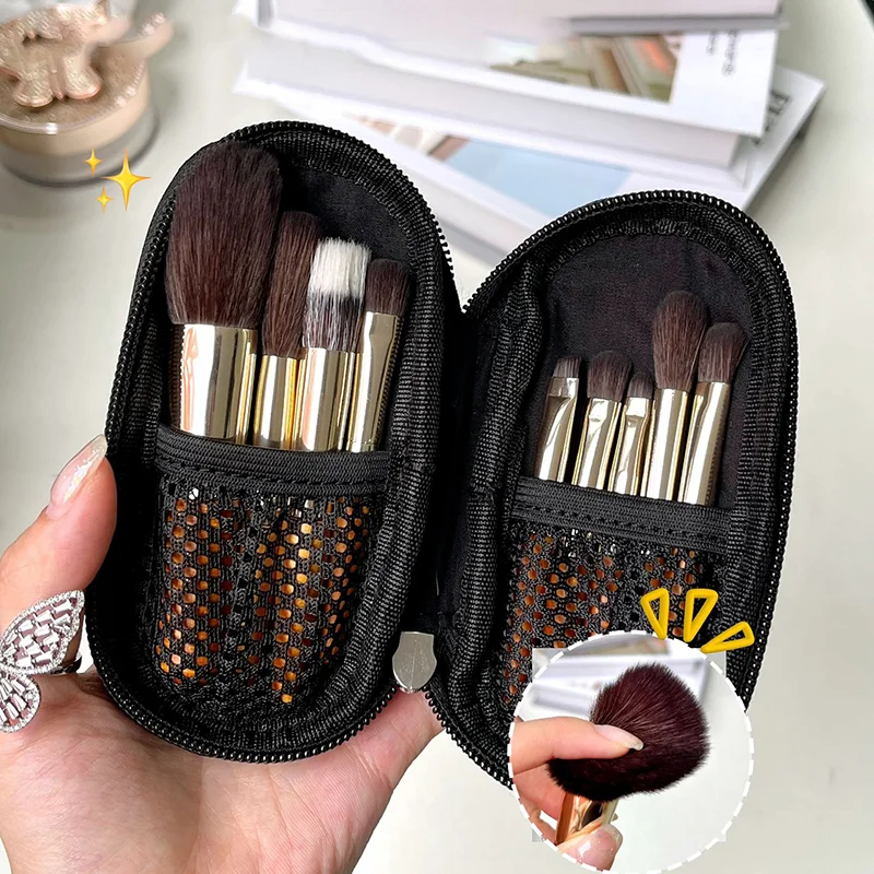 ชุดแปรงแต่งหน้าด้ามไม้ 9 ชิ้นแบบพกพาแปรงเครื่องสําอางสําหรับผู้เริ่มต้นด้วยแปรงแป้งและคอนทัวร์